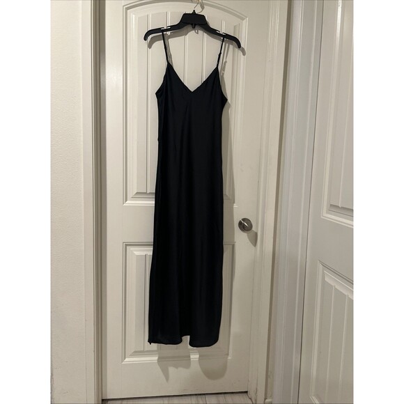 A New Day Women's Black Silky Slip Dress Side Slit Midi Spaghetti Strap Size M - Picture 8 of 10